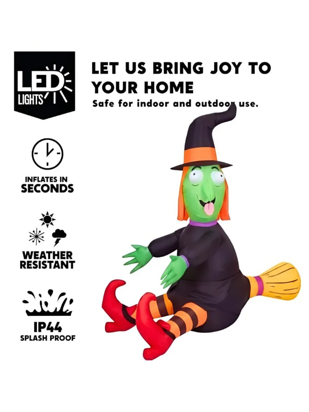4FT Halloween Inflatable Witch with Build-in LED Lights - Outdoor Blow